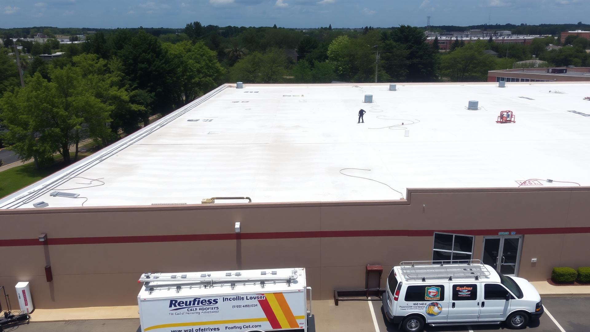 Commercial flat roof being serviced by professional crew in the Takoma Park, MD area