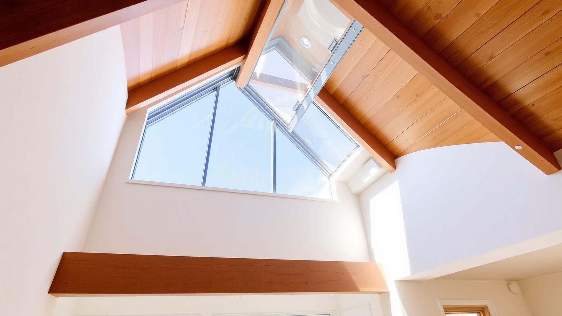 Interior view of a modern residential skylight installed in a vaulted ceiling